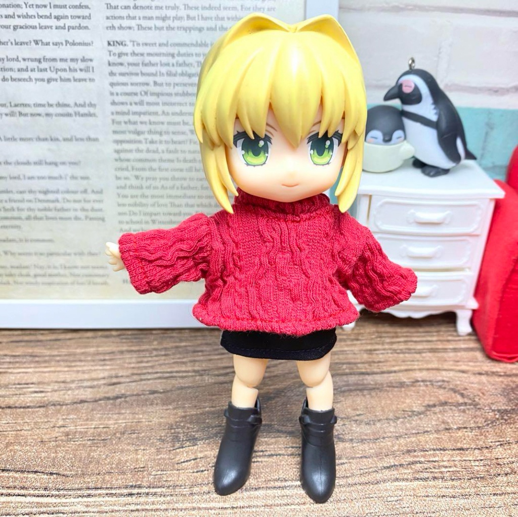 ニットセーター(アラン/赤)&タイトスカート(短)