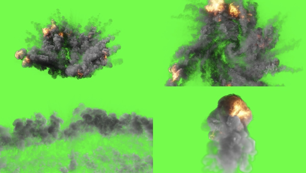 【4種セット】爆発・爆煙 エフェクト素材 グリーンバック ループ動画 フルHD 1920x1080 mp4|クロマキー合成/戦闘・破壊演出