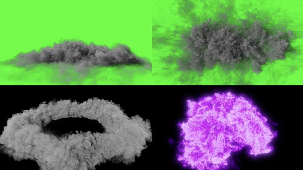 【4種セット】爆発・爆煙 エフェクト素材 ループ動画 フルHD 1920x1080 mp4|グリーンバック+黒背景/クロマキー・加算合成OK