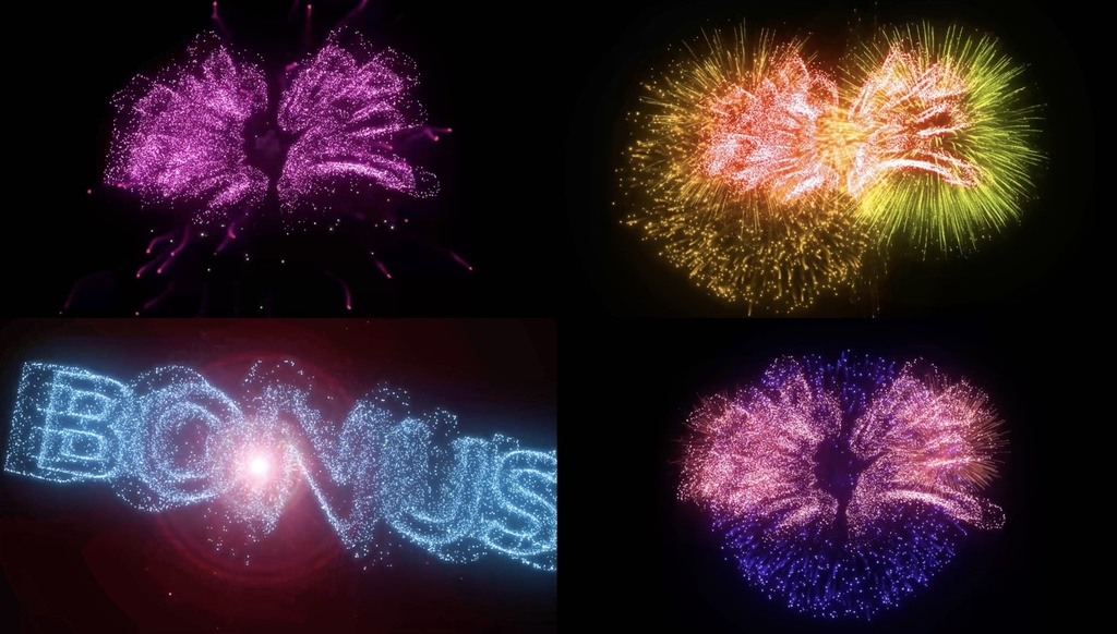 動画素材 ファイアワークス確定パック(全4種・4K mp4)|花火で描く「確定」「BONUS確定」