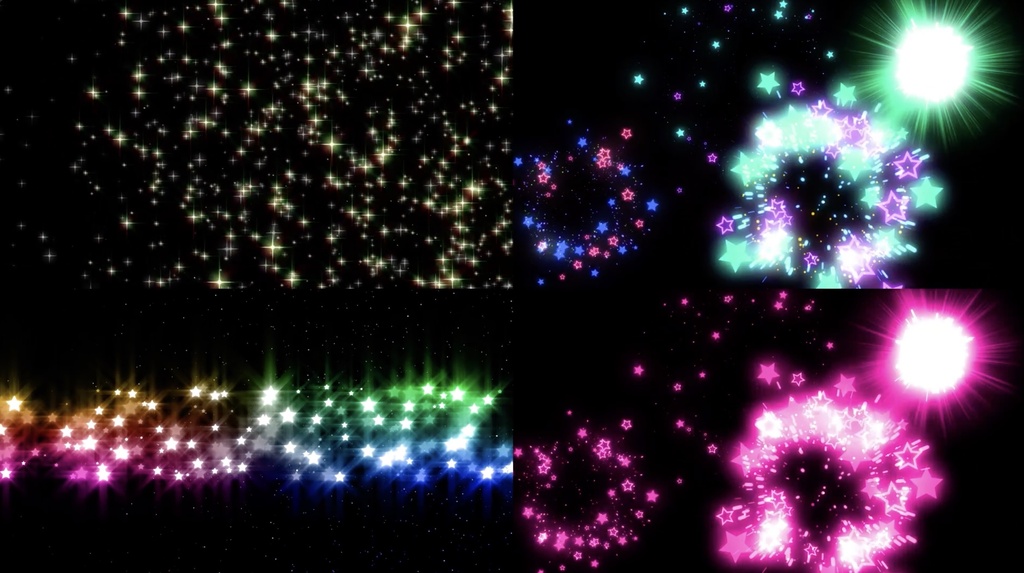 キラキラ星パーティクル 動画素材4点セット【星屑・花火風エフェクト／加算合成対応】FullHD MP4