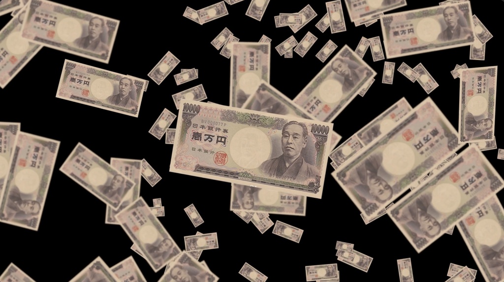 【4種セット】お金の雨 札束が降る演出素材 ループ動画 フルHD 1920x1080 mp4｜一万円札・100ドル札/クロマキー・大当たり・賞金演出