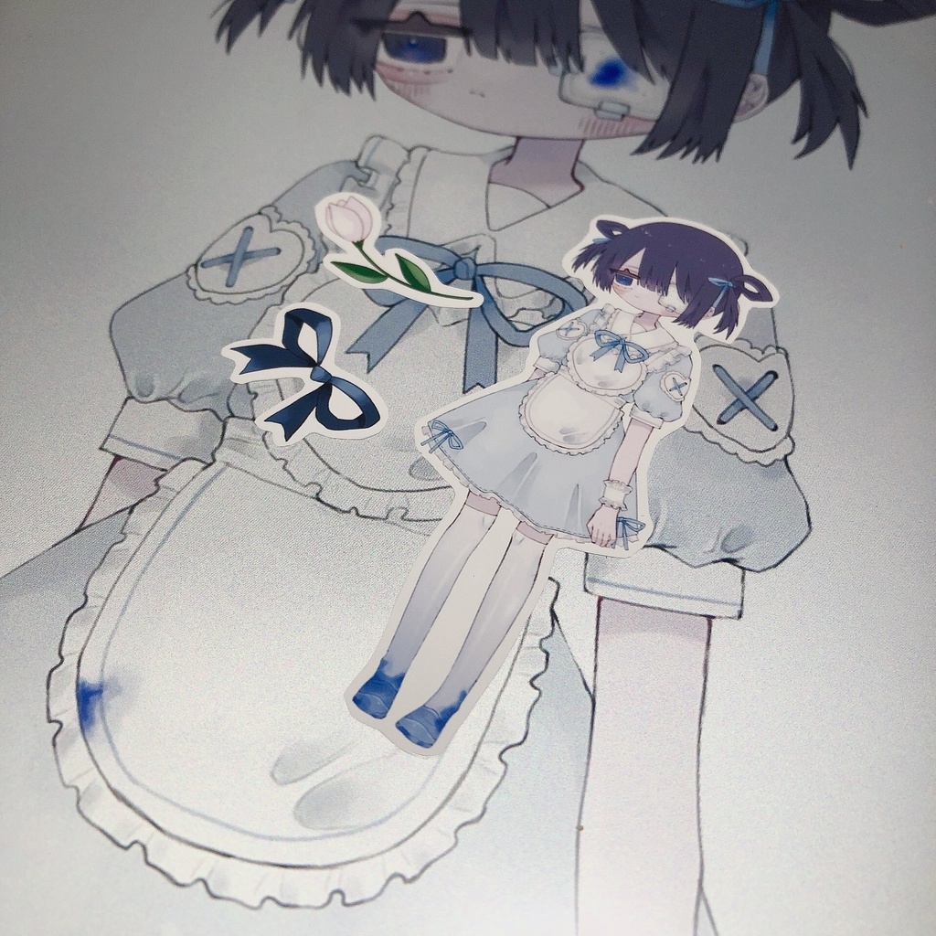 青メイドステッカー(3種セット)