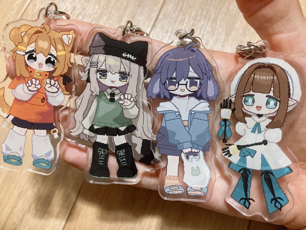 ドット絵アクリルキーホルダー(キプフェル、まめひなた、てっさくちゃん)