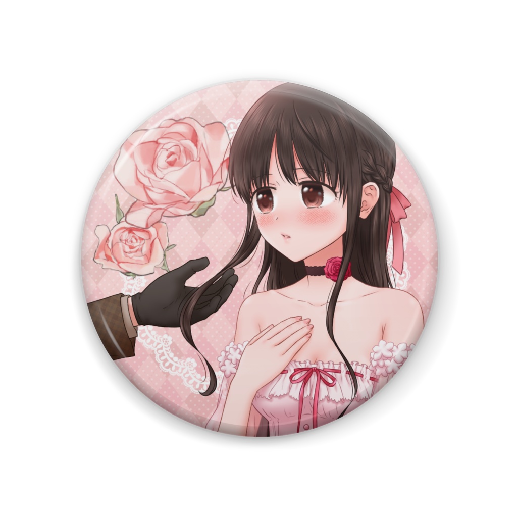 ピンクローズ缶バッジ