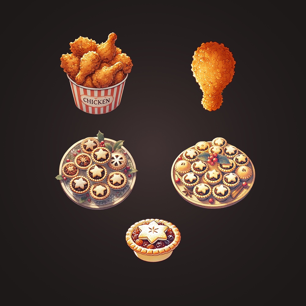 2Dアセットパック | クリスマスフードイラスト50種類