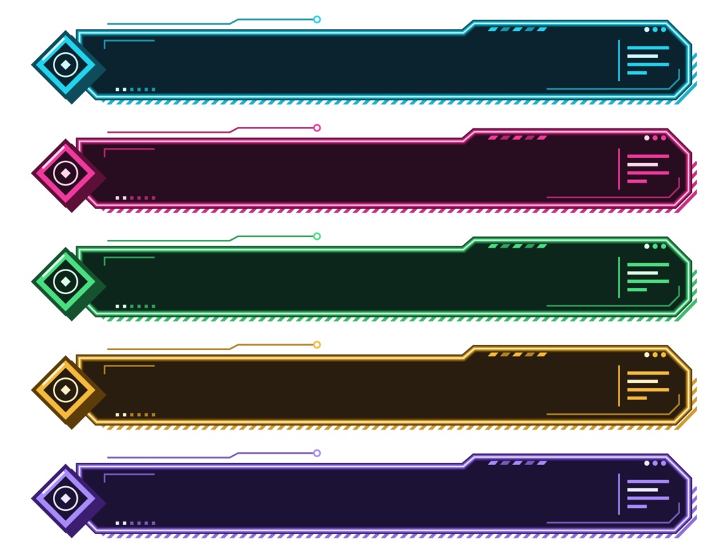 テロップ枠 サイバー HUD ネオン ひし形バッジ 5色セット（メンカラ対応）