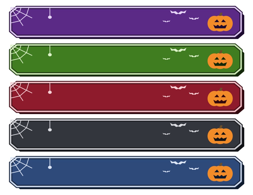 テロップ枠 ハロウィン かぼちゃとコウモリ 5色セット(パープル・グリーン・クリムゾン・ブラック・ネイビー)