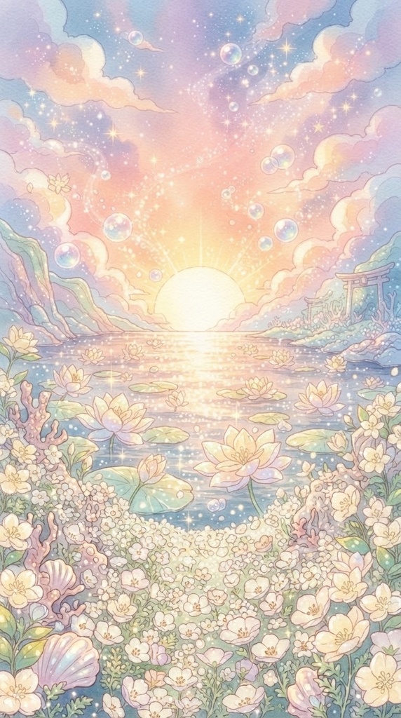 スマホ壁紙・背景素材】朝開のサンクチュアリ ｜ 祝福の光と咲き誇る花々