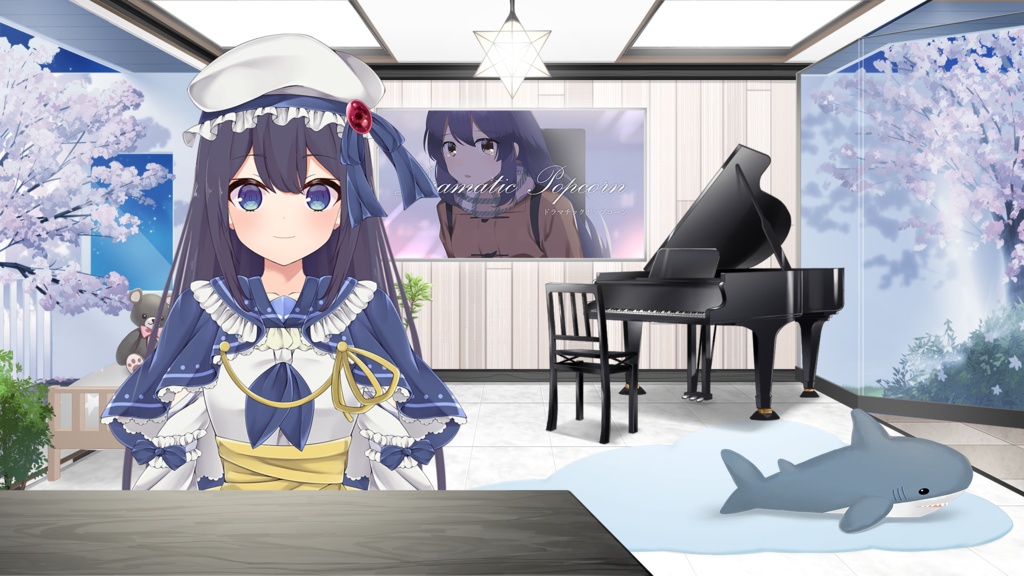 Grand piano illustration assets【Vtuber's Room assets】