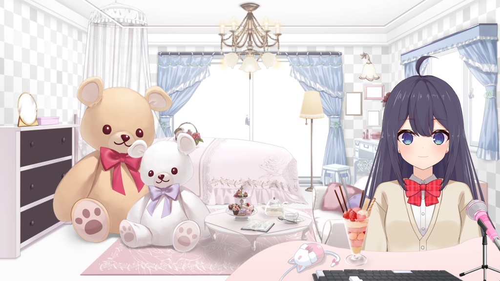 Teddy bear illustration【Vtuber's Room assets】