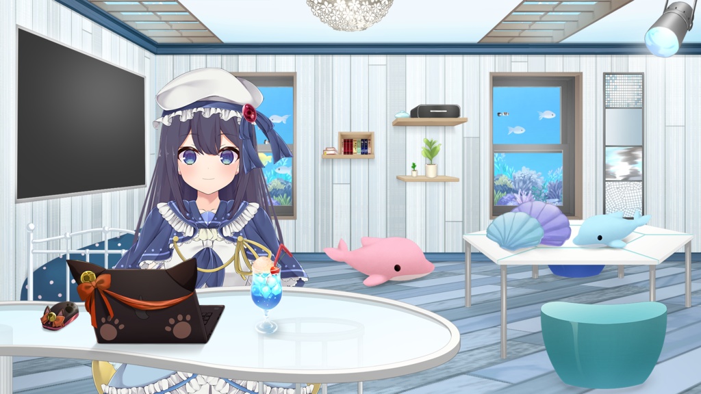 Fashionable desk set【Vtuber's Room assets】