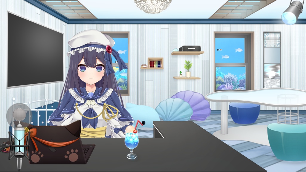 Fashionable desk set【Vtuber's Room assets】