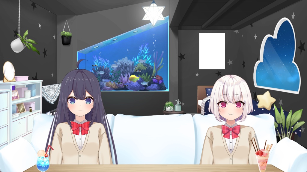 Sofa&Wall panel set illustrations【Vtuber's Room assets】