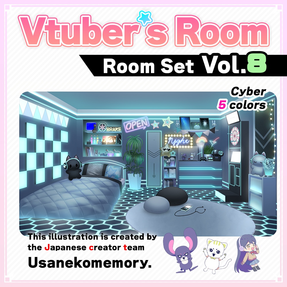 【Gaming&Cyber】Vtuber Custom Room Set Vol.8【Background Created by Usanekomemory】