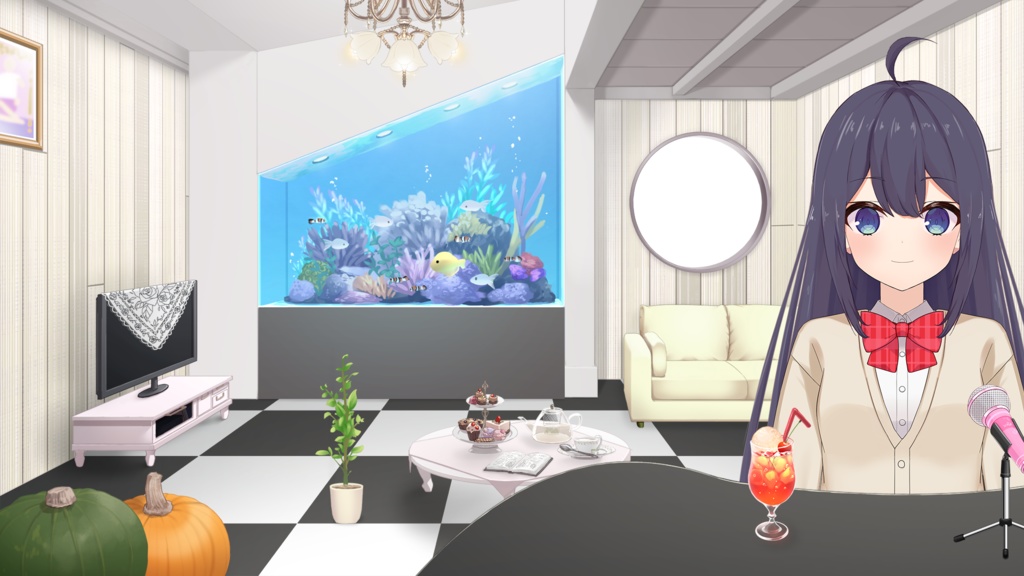 Aquarium Set with pillars illustration Vol.1【Vtuber's Room assets】