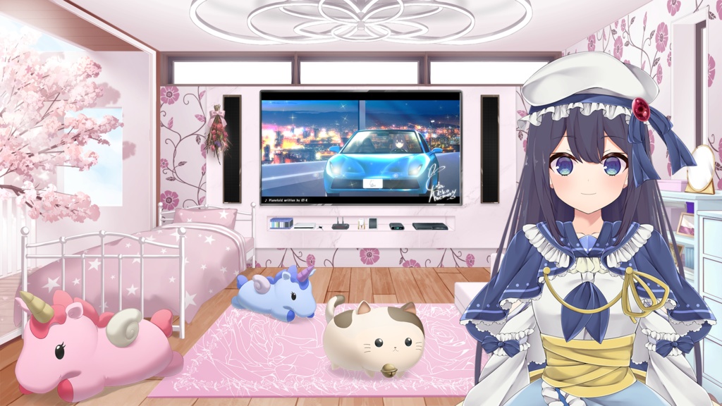 Plush Toys illustration (Unicorn/Cat/Owl/Penguin/ Boar)【Vtuber's Room assets】