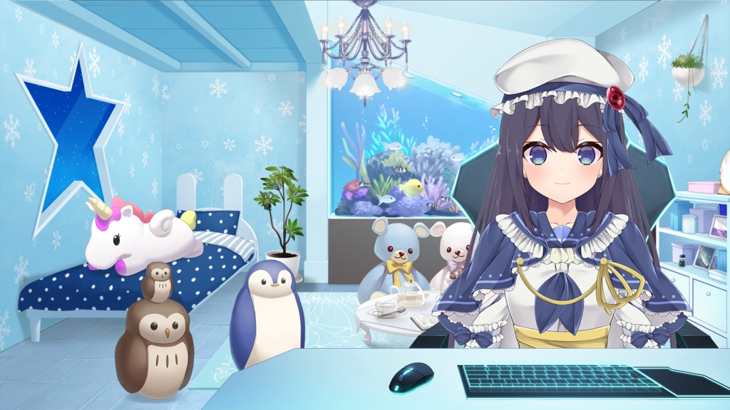 Plush Toys illustration (Unicorn/Cat/Owl/Penguin/ Boar)【Vtuber's Room assets】