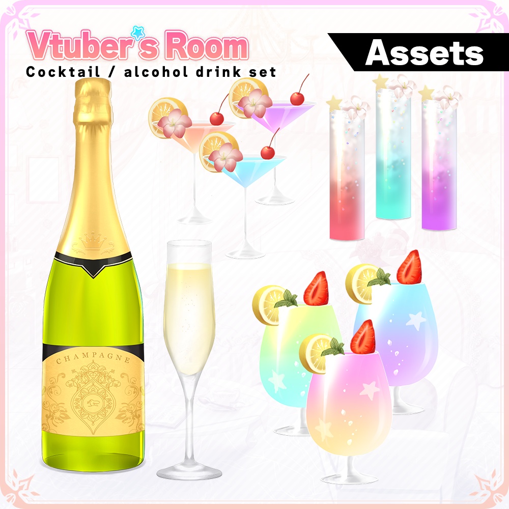 Cocktail/alcohol drink Set【Vtuber's Room assets】