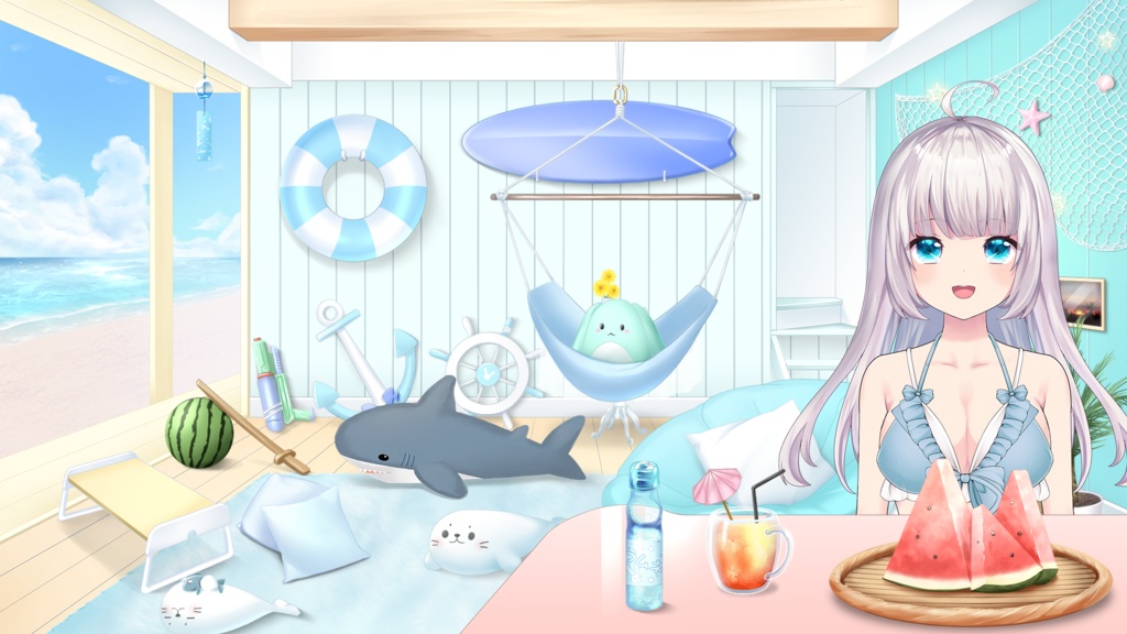 【Beach house】Vtuber Custom Room Set Vol.15【Background Created by Usanekomemory】