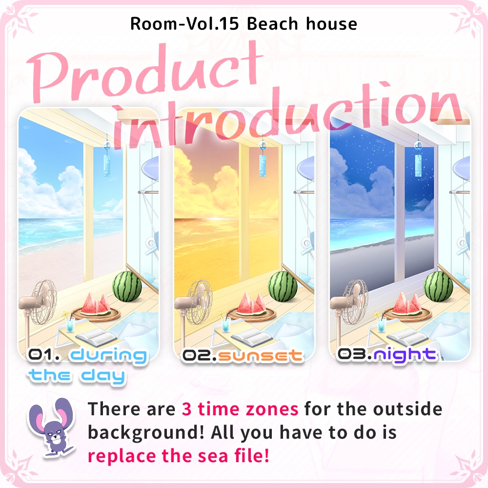 【Beach house】Vtuber Custom Room Set Vol.15【Background Created by Usanekomemory】