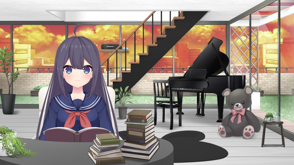 Rooftop balcony Set illustration【Vtuber's Room assets】