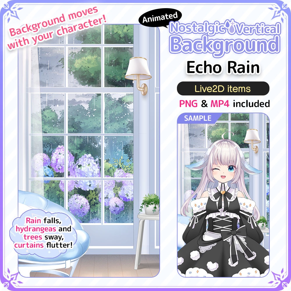 Animated Nostalgic Vertical Background – Echo Rain 【Live2D Background】