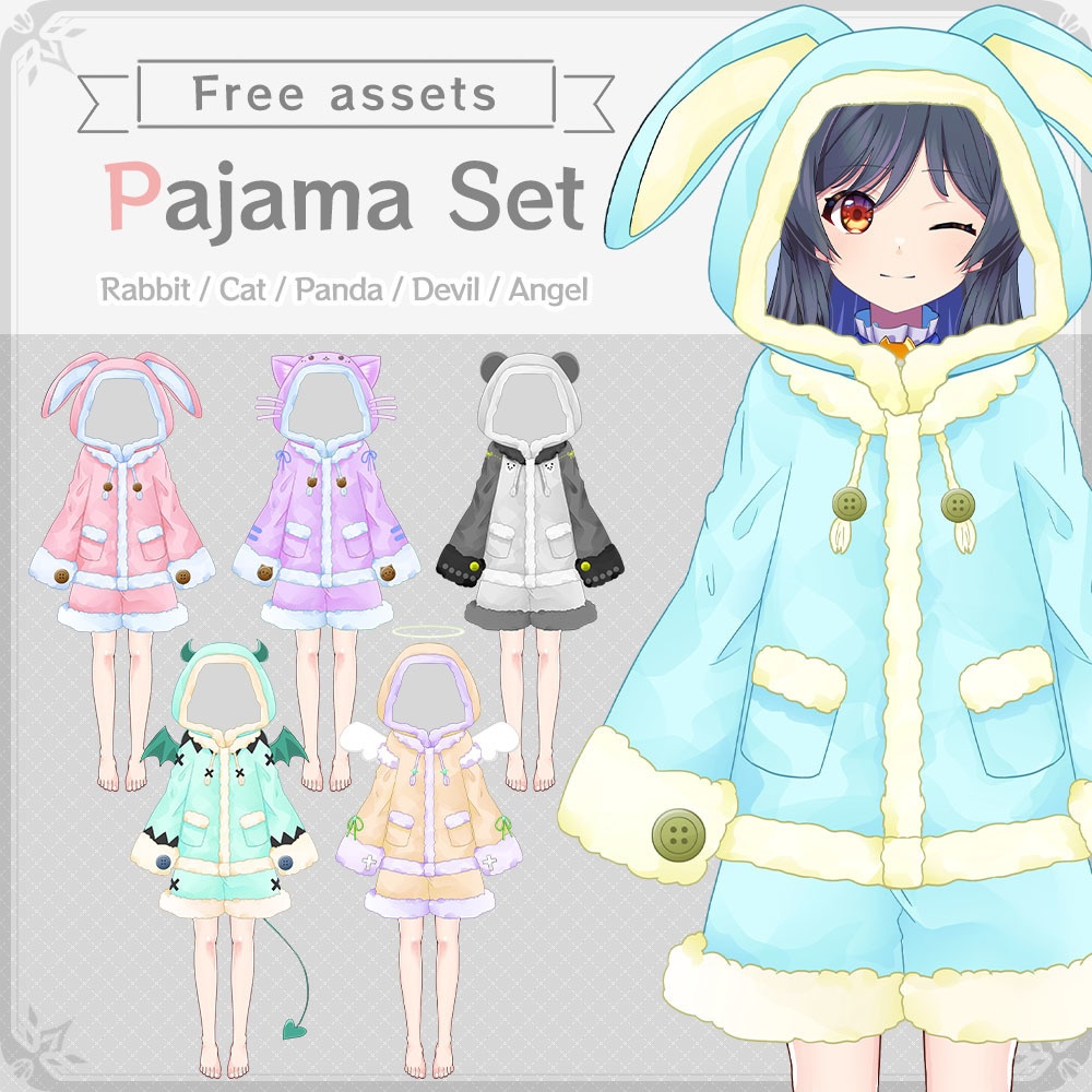 [Free] Cute Pajama Outfit Set [for VTuber / Live2D]