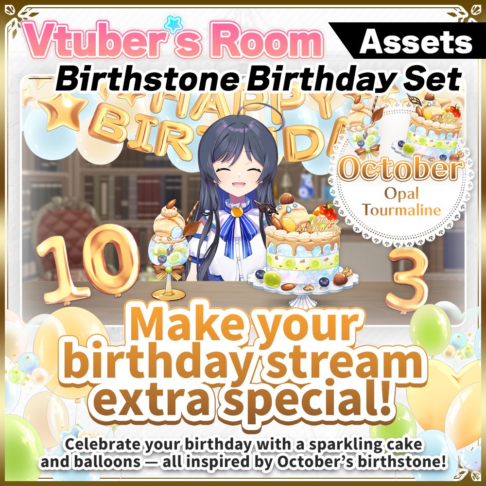 October Birthday Asset Pack – Sapphire-Inspired Cake & Decorations