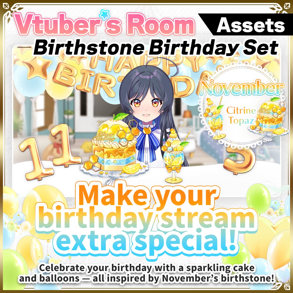 November Birthday Asset Pack – Citrine-Inspired Cake & Decorations