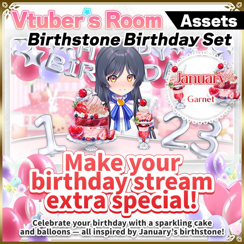 January Birthday Asset Pack – Garnet-Inspired Cake & Decorations