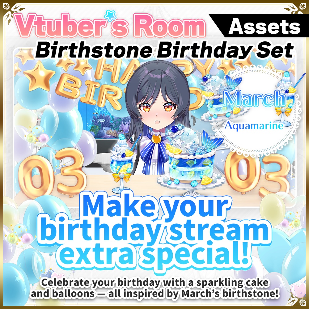 March Birthday Asset Pack – Amethyst-Inspired Cake & Decorations