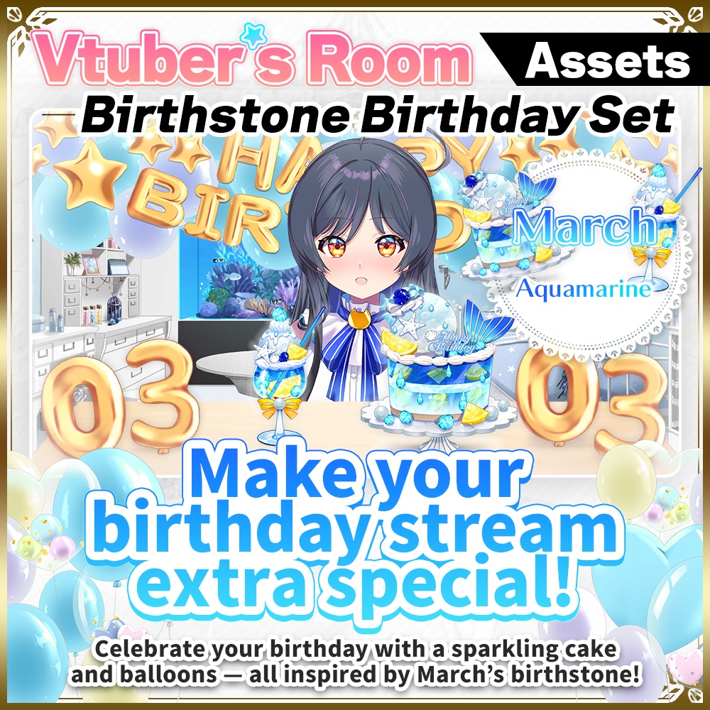 March Birthday Asset Pack – Amethyst-Inspired Cake & Decorations