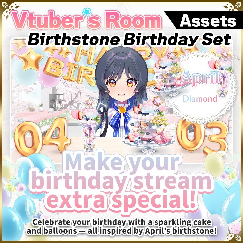 April Birthday Asset Pack – Diamond-Inspired Cake & Decorations