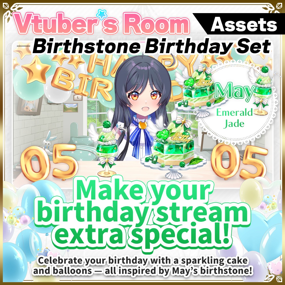 May Birthday Asset Pack – Emerald-Inspired Cake & Decorations