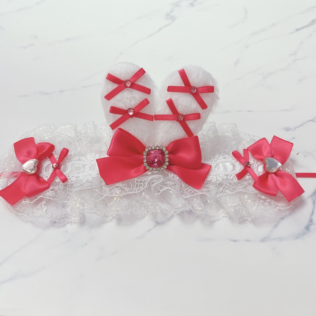 10cm～15cmぬい用 耳付きヘッドドレス ビビットピンク(エスター)