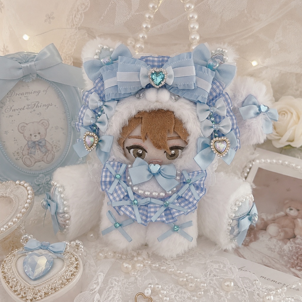 10cmぬい用 ばぶ🍼着ぐるみホワイト猫さんぬい服(ブルー💙)