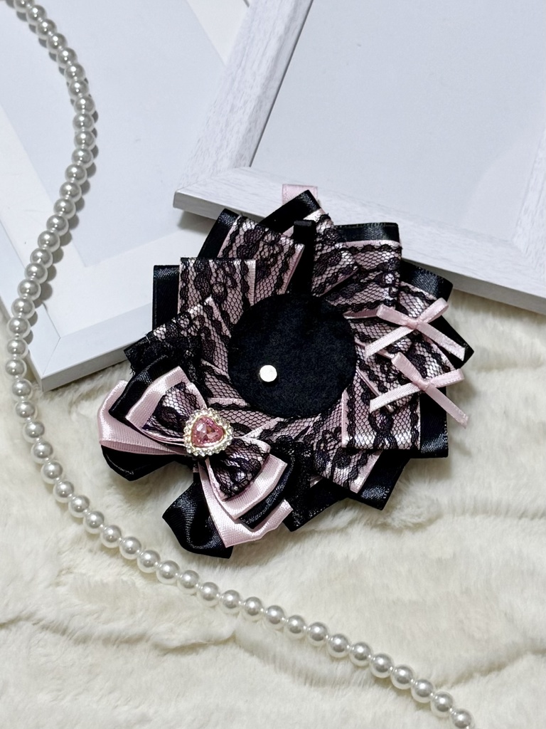 地雷 ロゼット 痛バッグ ピンク ブラックレース 推し活