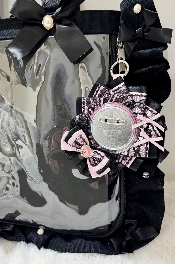 地雷 ロゼット 痛バッグ ピンク ブラックレース 推し活