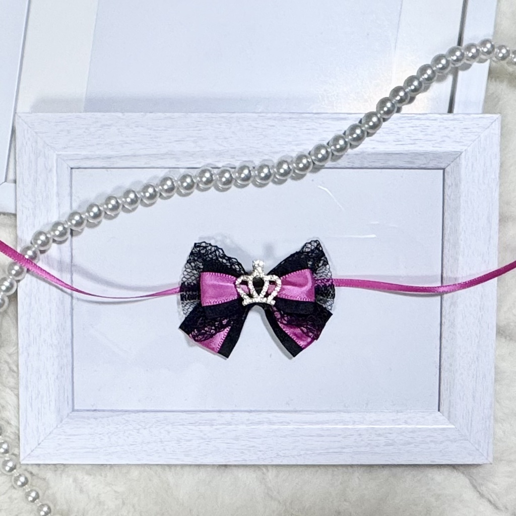 にじぱぺっと リボン チョーカー ピンク 王冠
