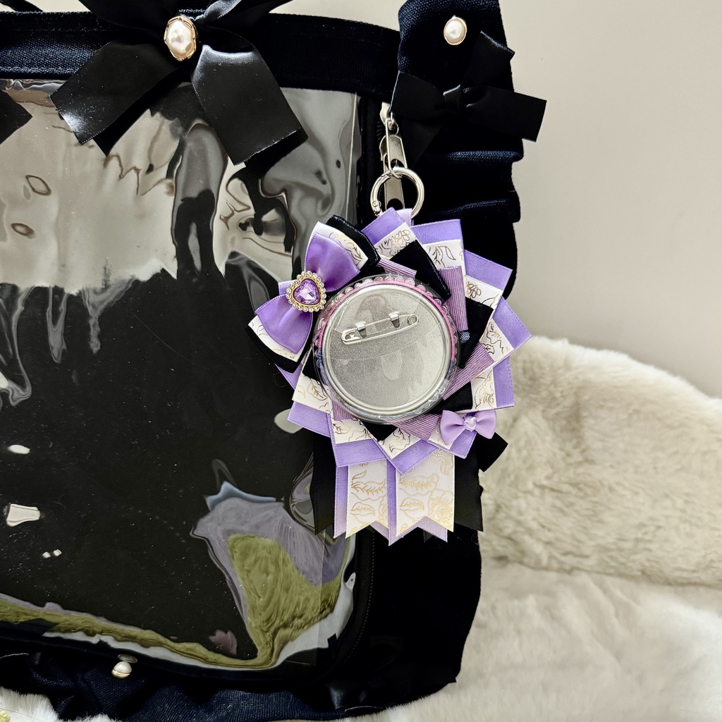 ロゼット 痛バッグ パープル ブラック リボン 推し活