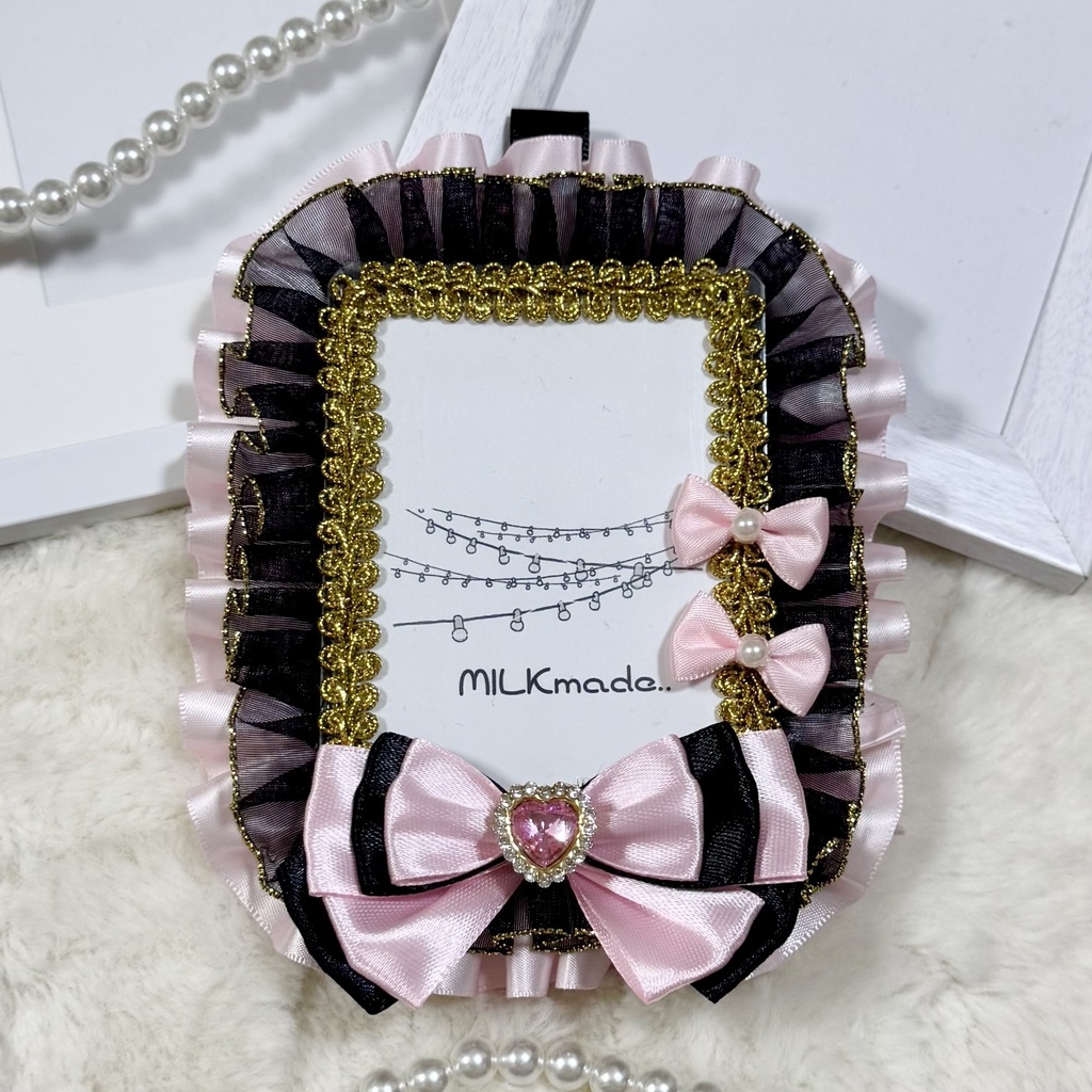 硬質ケース デコケース ピンク ブラック リボン 推し活