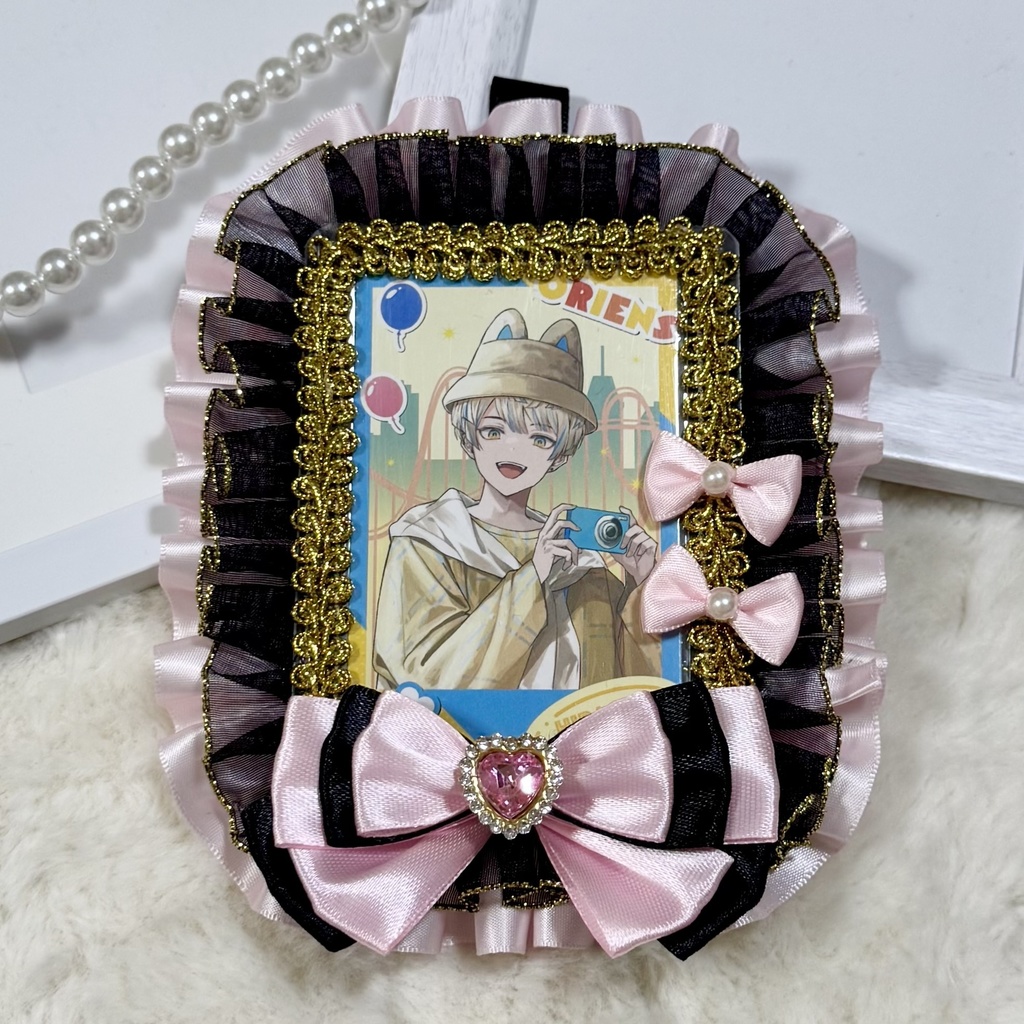 硬質ケース デコケース ピンク ブラック リボン 推し活