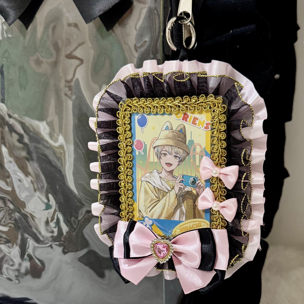 硬質ケース デコケース ピンク ブラック リボン 推し活