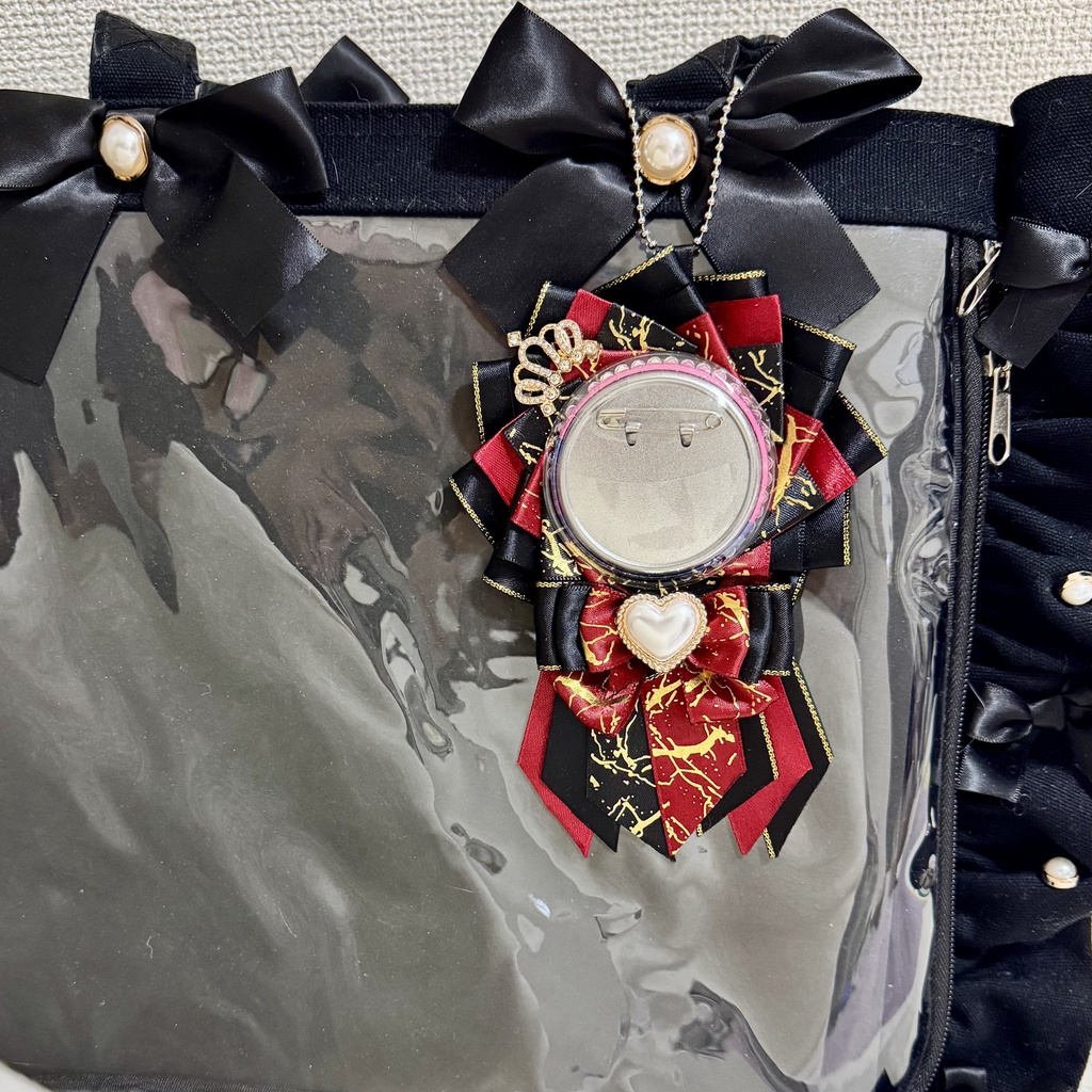 ロゼット 痛バッグ 赤 レッド ブラック 推し活 ゴシック