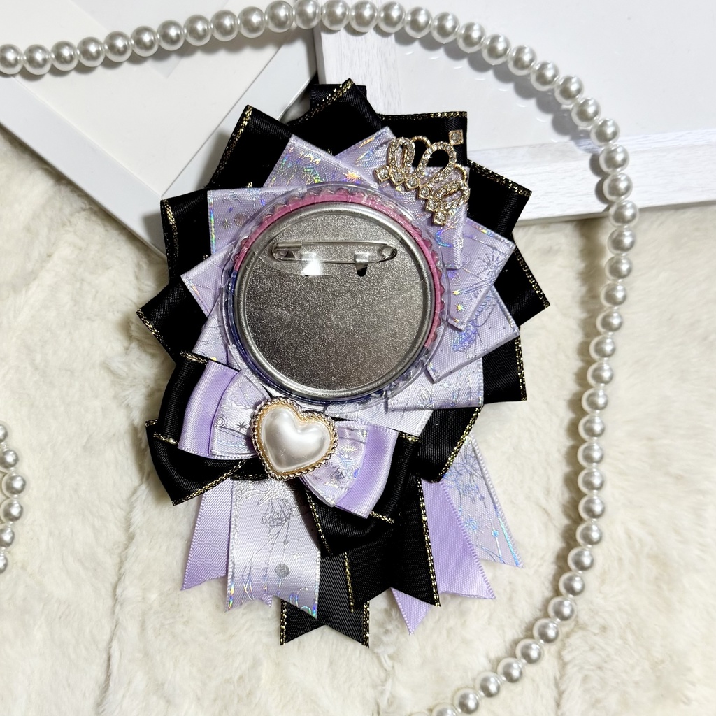 痛ロゼット 痛バッグ パープル ホログラム リボン 推し活