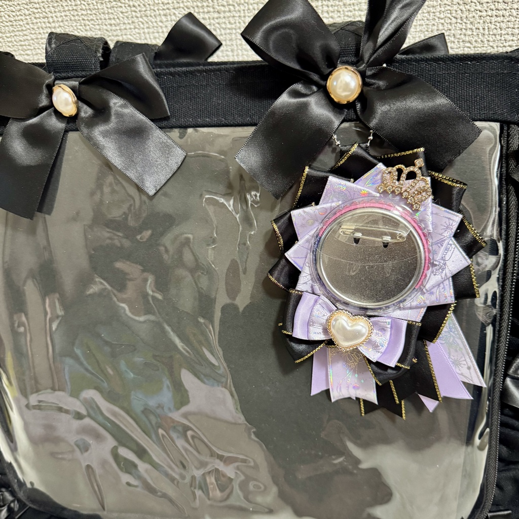 痛ロゼット 痛バッグ パープル ホログラム リボン 推し活