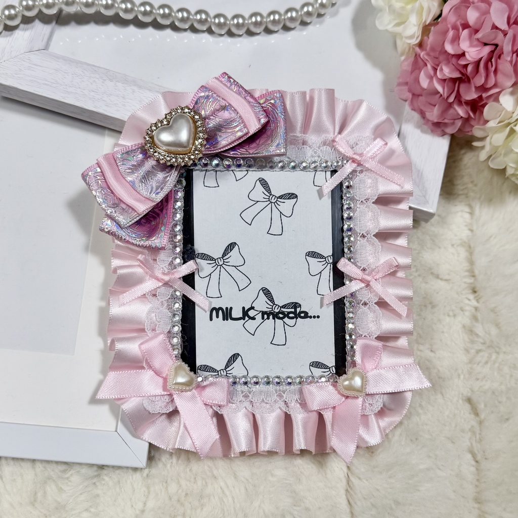 [地雷系]硬質ケース　レースデコ　ピンク　リボン　推し活