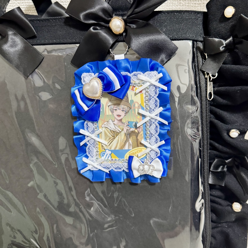 硬質ケース レースデコ ブルー 青 リボン 王冠 推し活