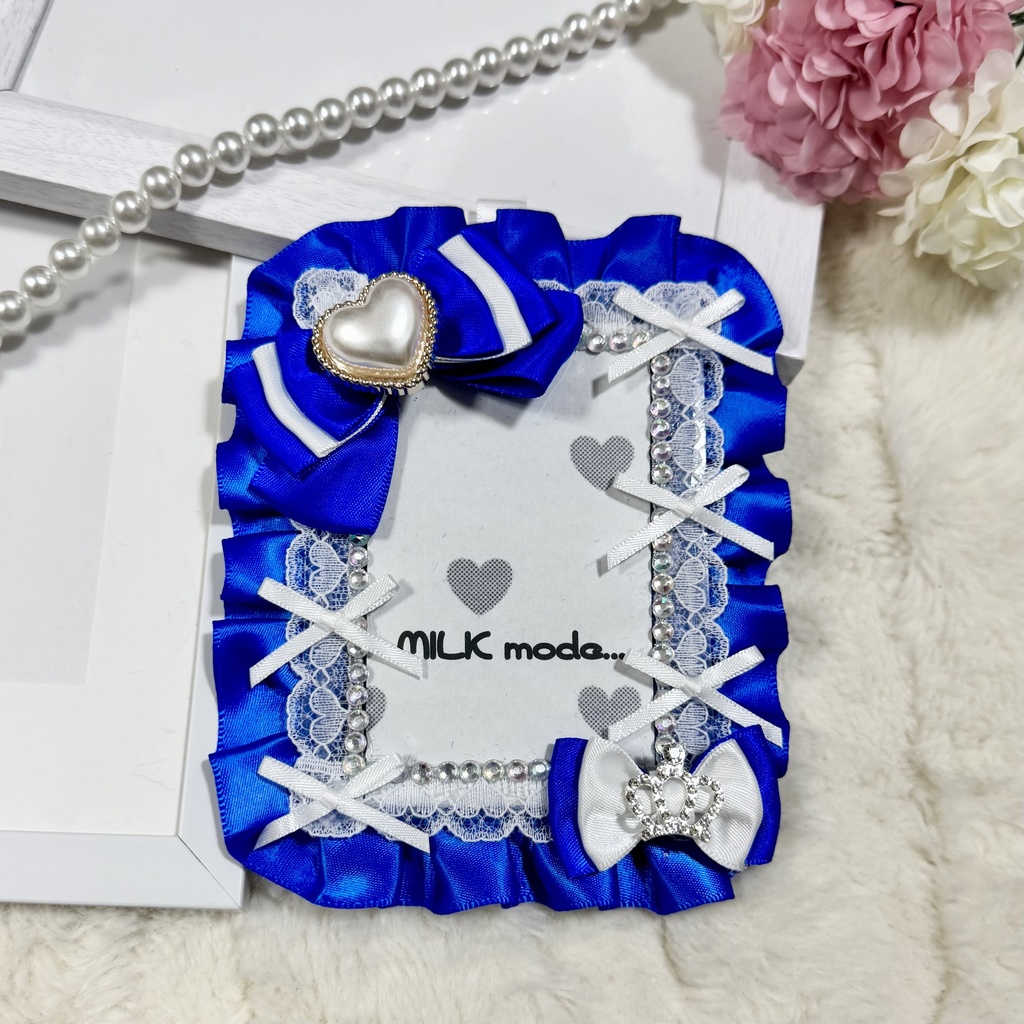 硬質ケース レースデコ ブルー 青 リボン 王冠 推し活